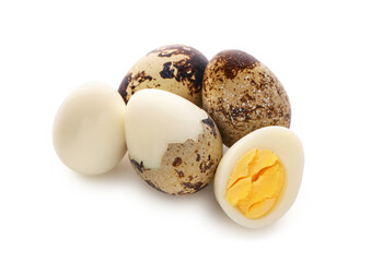 Boiled quail eggs on white background