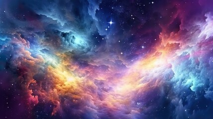 Vibrant Celestial Symphony: Exploring the Colorful Space Galaxy Cloud Nebula in the Starry Night Cosmos - obrazy, fototapety, plakaty
