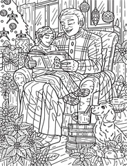 Christmas Grandpa Grandson Adults Coloring Page 