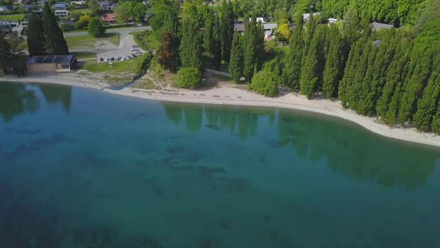 Aerial shot of the Wanaka lake in Otago, New Zealand