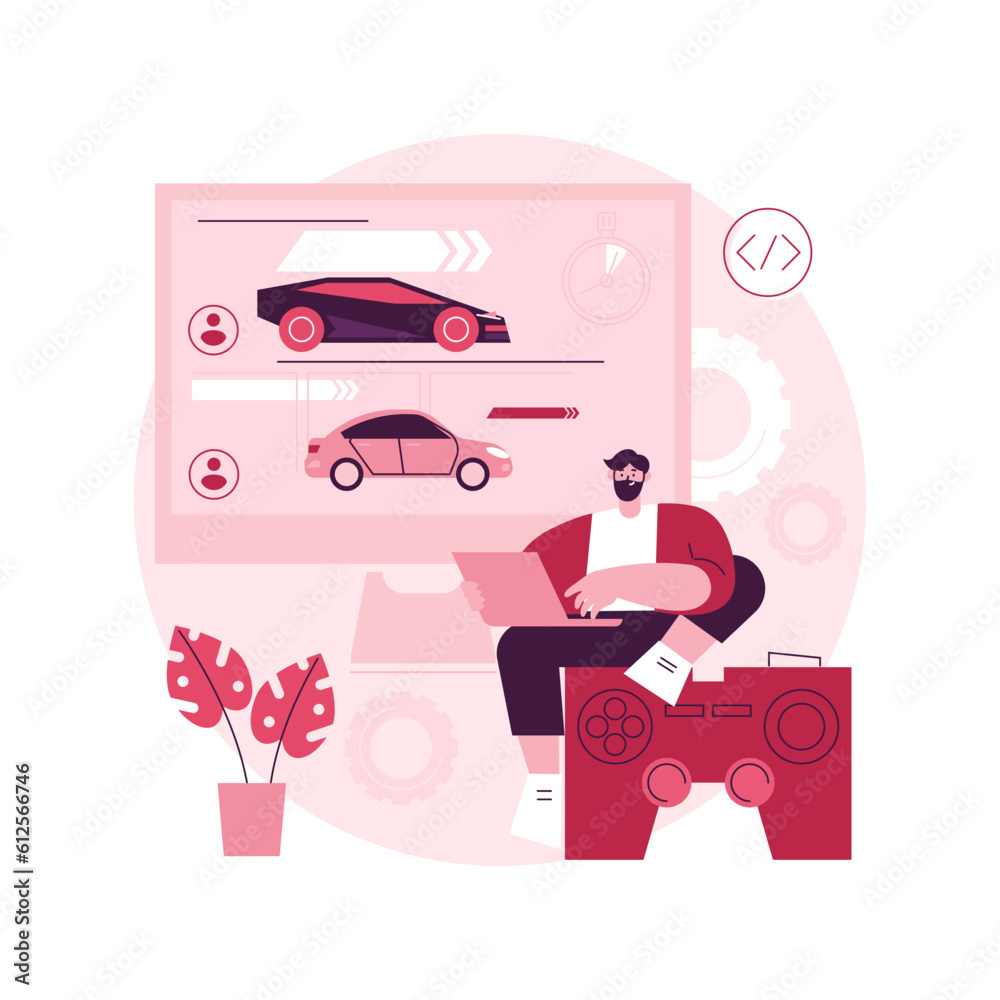 Poster computer games development abstract concept vector illustration. video games programming, developmen