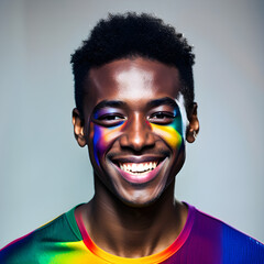 Handsome gay black man celebrating gay pride with rainbow colors. (AI-generated fictional illustration)
