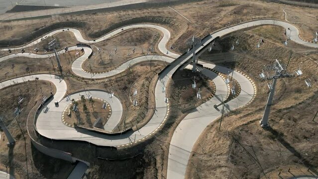 Aerial view showing Roller Coaster at Lotte World Amusement Park at Osiria Busan, South Korea