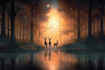 Fototapeta na wymiar 鹿のいる森,Generative AI AI画像