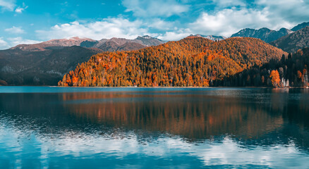 beautiful fairytale landscape in a perfect sunset panorama
