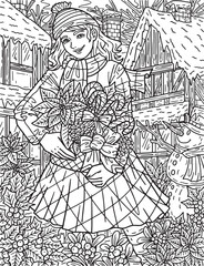 Christmas Girl Carrying Basket Adults Coloring 