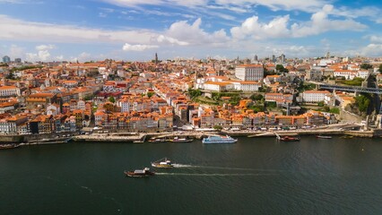 Fototapeta na wymiar Aerial shot of the old city Porto and the Douro river in Portugal.