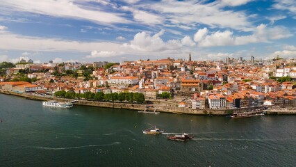 Obraz premium Aerial shot of the old city Porto and the Douro river in Portugal.