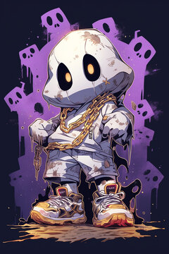 Urban ghost character graffiti urban street style. Generative ai