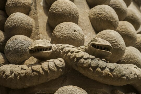 Closeup of a detail of the Sanctuary of Arantzazu on a gloomy day