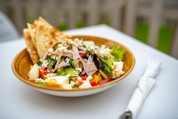 Protein Salad with Eggs and Pitta