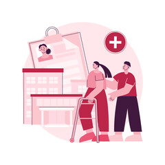 Rehabilitation hospital abstract concept vector illustration. Rehab hospital, rehabilitation center, stabilization of medical conditions, mental health care, medical facility abstract metaphor.