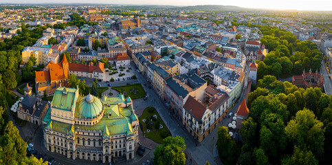 Aerial view of city theatre in old city of Krakow in Poland