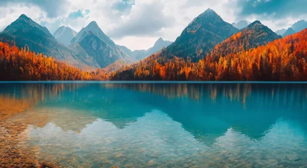 Fototapete Grün blau beautiful fairy tale landscape in autumn