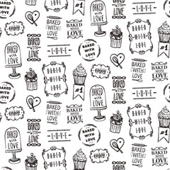 Baked with love black and white pattern template