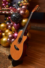 guitar and music, music-themed party, music-themed decor, cake and candy table at music-themed...