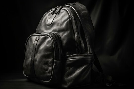 Monochrome Leather Backpack With Side Zip Pockets. Generative AI