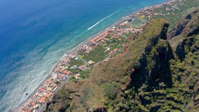 Aerial shot of the coastline in Calheta, Madeira Islands, Portugal