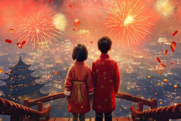 A Festival of Lights: Chinese New Year Traditions Seen Through the Eyes of Two Children: Generative AI