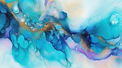 Beautiful Liquid Turquoise Marble Paint Pattern on an Abstract Ink Background - A Coloursome Artistic Design: Generative AI