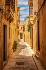 Glimpse of Malta's Ancient Street of Mdina on a Sunny Day: A European Tourist Destination of Mediterranean Stone Architecture: Generative AI