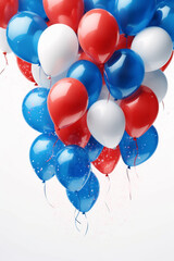 fliegende blaue, rote und weiße Ballons auf hellem Hintergrund. Hochkant. Hochformat. Generative Ai.