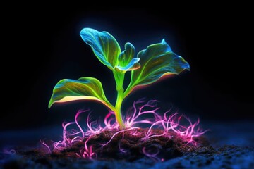 Animals, Joker, clown, panda or plants decorated with neon. Generative AI.