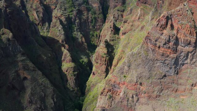 Aerial view of mesmerizing cliffs landscape in Paul do Mar village on Madeira Island, Portugal