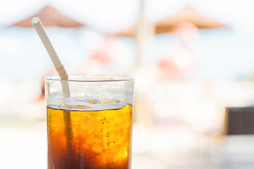Black coffee, Americano in a cafe by the sea, Sue Flamingo, Ao Yon Beach, Phuket Thailand