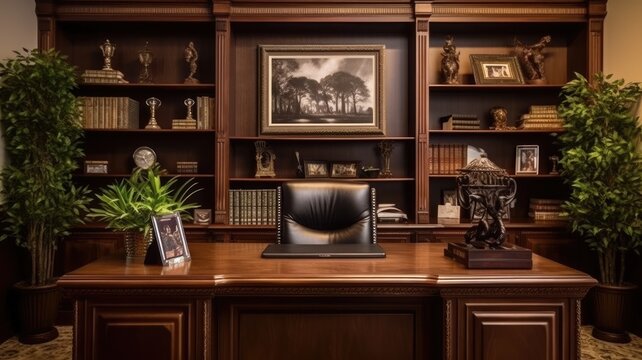 Inspiring office interior design Classic style Corporate Workspace featuring Timeless elegance architecture. Generative AI AIG 31.