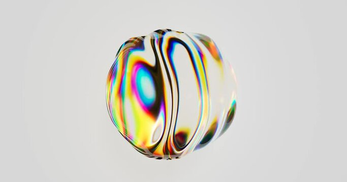 3D background. Abstract dispersion glass sphere.Futuristic blob with rainbow. Liquid shape, animation in 4K. Holographic spectrum colors. Seamless 3D loop video. Prism, iridescent concept