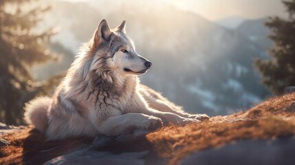 Wolf Sunbathing made with Generative AI Technology