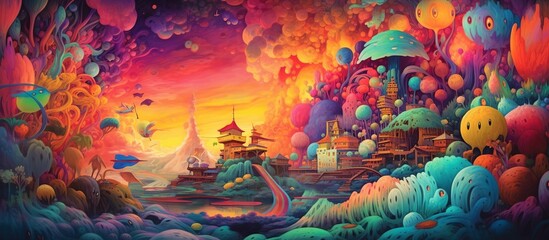 Fototapeta na wymiar A beautiful colorful background. Fantasy context. Illusion. Happy. Dreammy, Wonderland. Create with generative ai.