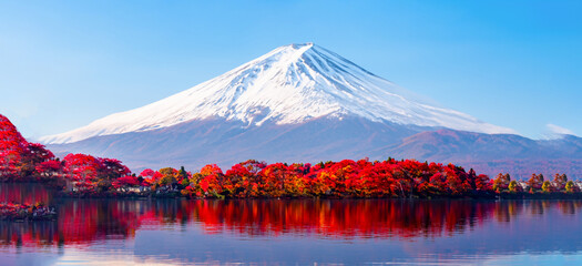 beautiful landscape of mount fuji japan with a blue lake
