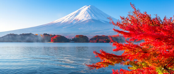 beautiful landscape of mount fuji japan with a lake