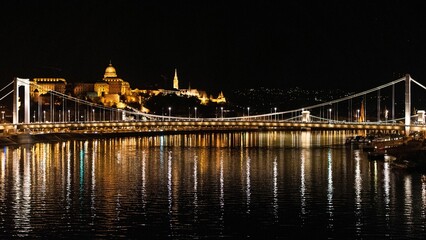 Low-angle view of a beautiful bridge above the lake in Budapest, Hungary