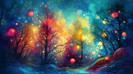Obraz na płótnie Canvas An abstract forest winter holiday landscape. Generative AI. 