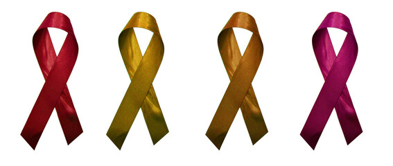 A set of four ribbons isolated on a blank background - warm toned colors (red, gold, orange, and...