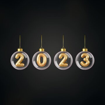 Animation of a golden new year, "2023," popping up on the screen with a text effect