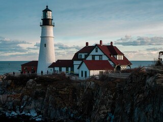 Exterior view of Portland Head Light lighthouse Fort Williams Park, Cape Elizabeth, Maine
