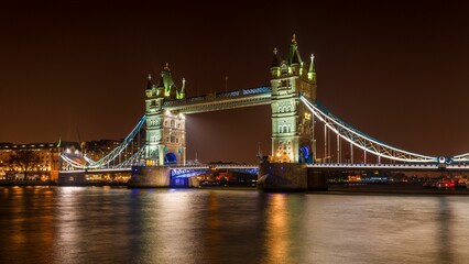 Beautiful view of the Tower Bridge at night in London, United Kingdom.