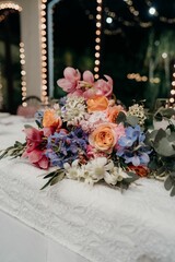 Closeup of a bouquet on a table