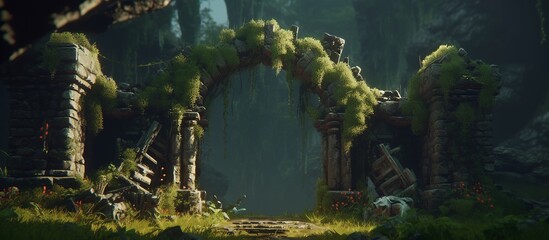 A game scene with florest gate. Create with generative ai.