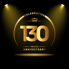 130th year anniversary celebration logo design with gold color number and ring, logo vector template
