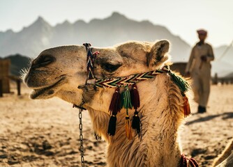 Closeup shot of a camel face in Egypt.