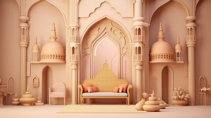 A beautiful islamic castle background with empty space to promote products and services. Generative Ai.