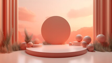 Fototapeta premium A beautiful and colorful podium stage scenario to promote products and services. Create with generative ai.