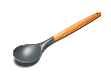 Wooden spoon on a white background. Wooden dishes. Isolate on a white background.	
