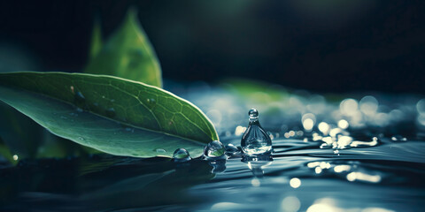 Leaves and water droplets, environmental care concept,  IA generativa