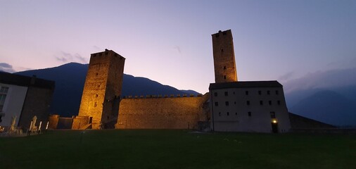 Beautiful shot of the Castles of Bellinzona in the evening